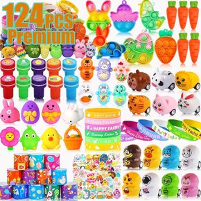 124 Pack Easter Party Favors for Kids Girls Boys Easter Basket Stuffers, Easter Egg Fillers Gifts, Easter Eggs Hunt, Classroom Prizes Treasure Box Toys, Pinata Filler Goodie Bags Stuffers