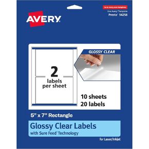 Avery Glossy Clear Rectangle Labels with Sure Feed, 5" x 7", 50 Glossy Clear Labels, Laser/Inkjet Printable Labels
