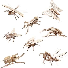 ELX Wooden 3D Puzzles for Kids 6+, 8 Piece Set Insect Animal Wooden Models, Wood Building Kits DIY Wooden Crafts Stem Toys peresents for Kids and Adults…