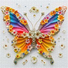 Rainbow Butterfly Puzzles for Adults 1000 Pieces, Flower Butterfly Wings Jigsaw Puzzles, Colorful Jewels Animal Puzzle as Home Decor