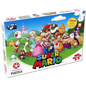 Winning Moves Super Mario and Friends 500 Piece Jigsaw Puzzle Game, Piece Together Mario, Luigi, Yoshi, Bowser and Toad, Gift and Toy for Ages 10 Plus