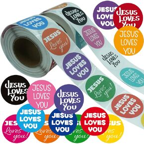 1000 Pieces Jesus Loves You Party Decorations Labels Roll Stickers - Christian Religious Party Supplies Decor Favors Jar Containers Letter DIY Labels Decals Easter Baskets Fillers Sticker