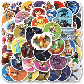 50Pcs Super Smash bros Stickers Pack, Aesthetic Vinyl Waterproof Sticker Decals for Water Bottle,Laptop,Phone,Skateboard,Scrapbooking,Bumper for Teens Adults Fans for Party Supply