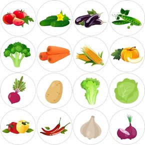 600 Pcs Vegetables Stickers for Kids Teachers 1.5 Inch 16 Styles Cute Vegetables Corn Lettuce Potatoes Peppers Carrots Stickers Roll for Kids Birthday Party School Reward Giveaways