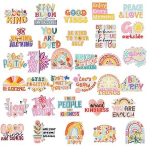 32PCS Positive Affirmations Iron on Patches Set, Colorful Boho Hippie Embroidered Repair Patches for Clothes, Custom Applique for Hats, Jeans, Jackets, Bags, Backpacks, Dress, Shoes