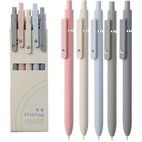 5pcs Gel Pens, Retractable Quick Dry Black Ink Pens Fine Point 0.7mm Premium Cute Rolling Ball Smooth Writing Pastel Aesthetic Pens Comfort Grip for School Office Supplies