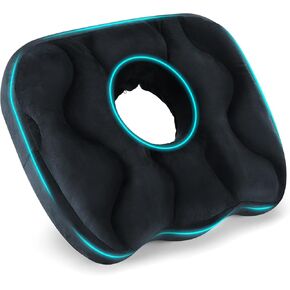 Seat Cushion, Chair Cushions for Pain Relive, Office Donut Cushion for Long Sitting Hours with Washable Cover, Soft Foam Cushion for Car Seat, Wheelchair, Airplane Seat (Black)