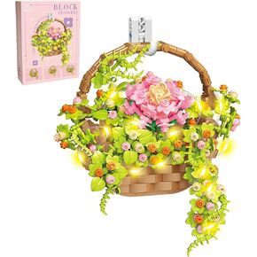 Flower Bouquet Building Set with LED Light, Flowers Basket Bonsai Botanical Collection Building Toys for Adults And Kids, Home Decor Gift for Valentine's Day, Birthday, Christmas Day（691PCS）