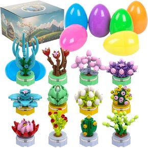 12Pcs Pre Filled Easter Eggs Succulent Plants Building Blocks Easter Basket Stuffers Fillers Gifts Hunting Eggs for Kids Easter Party Favors