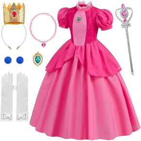 Mooedcoe Pink Princess Costume Girls Toddlers, Kids Cosplay Princess Dresses with Accessories Pink Princess Birthday Dress Up