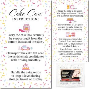 100 pack - Premium Cake Care Instruction Card White 2x3.5 in, Small Business for Cake Boxes, Professional Baker, Cake Boards, Baking Supplies Kit Set, Containers, Package