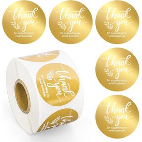 Whaline 500Pcs Thank You for Supporting My Small Business Stickers Roll Gold Foil Thank You Round Self-Adhesive Label Decals