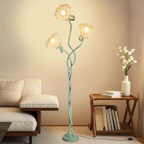 Flower Floor Lamp for Living Room, 3 Color Modes LED Modern Standing Lamps with 3 Heads Bulb Flexible Neck Shaft Tall Corner Floor Lamp for Bedroom Office Reading Decor (Green)