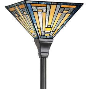 Tiffany Torchiere Floor Lamp, 70" Tall Stained Glass Floor Light for Living Room,Antique Mission Style Standing Corner Lighting for Bedroom Office