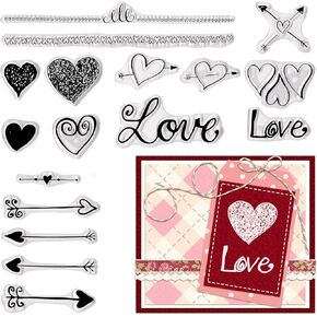 Valentines Love Words Clear Stamps for Card Making, Loving Hearts Stamps Arrow Transparent Silicone Stamp Seal for Valentine’s Day Spring DIY Scrapbooking Photo Album Supplies