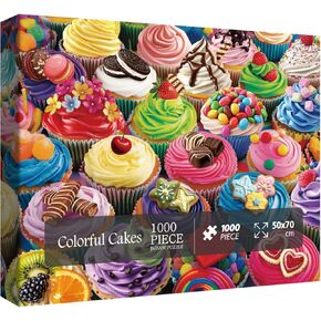 Colorful Cupcake Puzzle for Adults 1000 Pieces, Birthday Cake Jigsaw Puzzle, Candy Food Cookie Fruit Collage Puzzle