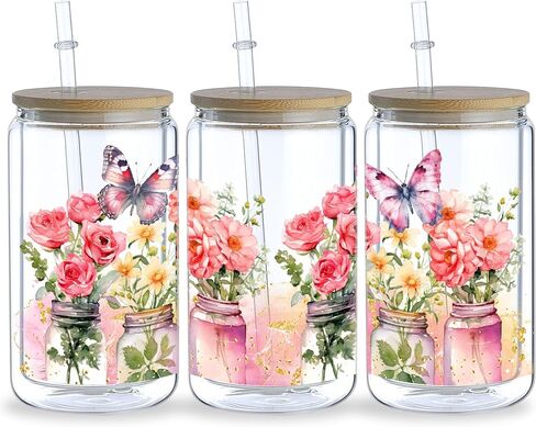5 Sheets Flower UV DTF Cup Stickers, Glass DTF Transfer Stickers, Waterproof Wipe Transfer Paper, Suitable for 16 oz Glass, Cups, Crafts, Furniture (Style6-5 Sheet) in Saudi Arabia