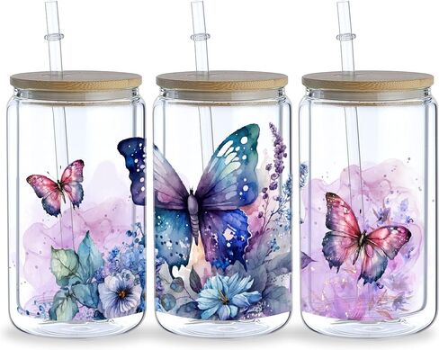 5 Sheets Flower UV DTF Cup Stickers, Glass DTF Transfer Stickers, Waterproof Wipe Transfer Paper, Suitable for 16 oz Glass, Cups, Crafts, Furniture (Style6-5 Sheet) in Saudi Arabia