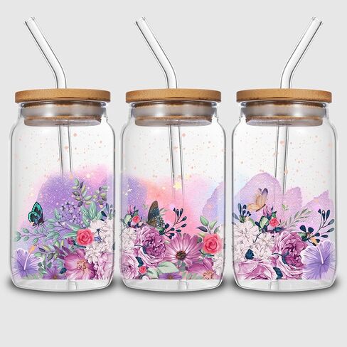 5 Sheets Flower UV DTF Cup Stickers, Glass DTF Transfer Stickers, Waterproof Wipe Transfer Paper, Suitable for 16 oz Glass, Cups, Crafts, Furniture (Style6-5 Sheet) in Saudi Arabia