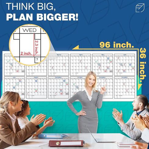 Dry Erase Calendar for Wall, 36"x96" - Undated, Reusable, Yearly - Large Whiteboard For School, Classroom & Office, Includes Markers, Eraser & Accessories in Saudi Arabia