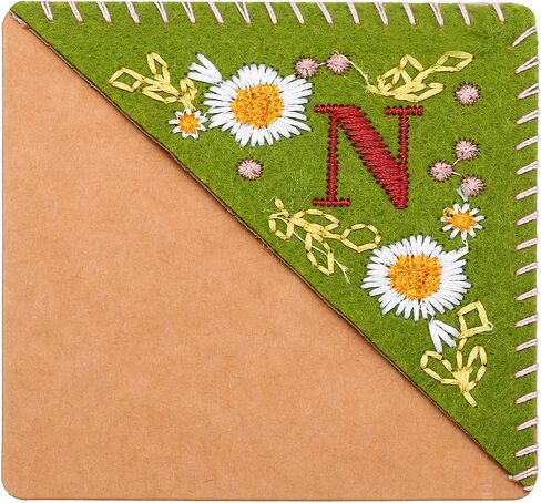 PATIKIL Personalized Embroidered Corner Bookmark, Cute Flower Felt Stitched Triangle Book Mark Page Marker for Women Men Book Lovers Teachers, Green, Letter N in Kuwait