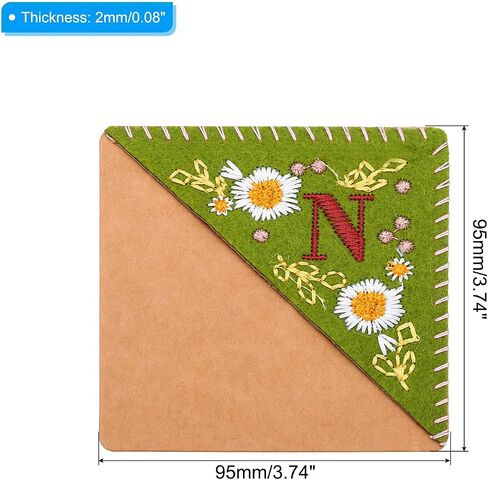 PATIKIL Personalized Embroidered Corner Bookmark, Cute Flower Felt Stitched Triangle Book Mark Page Marker for Women Men Book Lovers Teachers, Green, Letter N in Kuwait
