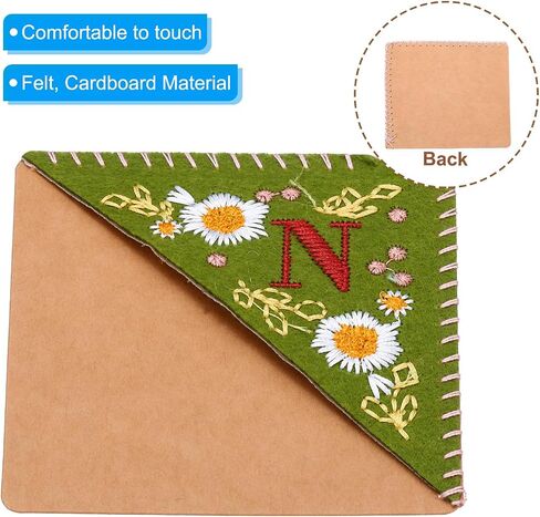 PATIKIL Personalized Embroidered Corner Bookmark, Cute Flower Felt Stitched Triangle Book Mark Page Marker for Women Men Book Lovers Teachers, Green, Letter N in Kuwait