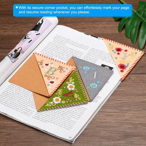 PATIKIL Personalized Embroidered Corner Bookmark, Cute Flower Felt Stitched Triangle Book Mark Page Marker for Women Men Book Lovers Teachers, Green, Letter N in Kuwait