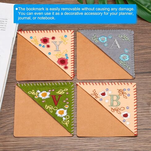 PATIKIL Personalized Embroidered Corner Bookmark, Cute Flower Felt Stitched Triangle Book Mark Page Marker for Women Men Book Lovers Teachers, Green, Letter N in Kuwait