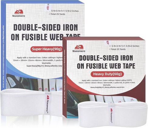5 Rolls Iron-On Hemming Tape, Extra Strong Adhesive 90GSM, 5 Widths, 5 Yards/Roll, No-Sew Fabric Tape for Pants, Dresses, Curtains, Hem Tape for Clothes in Kuwait