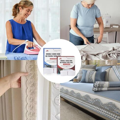 5 Rolls Iron-On Hemming Tape, Extra Strong Adhesive 90GSM, 5 Widths, 5 Yards/Roll, No-Sew Fabric Tape for Pants, Dresses, Curtains, Hem Tape for Clothes in Kuwait