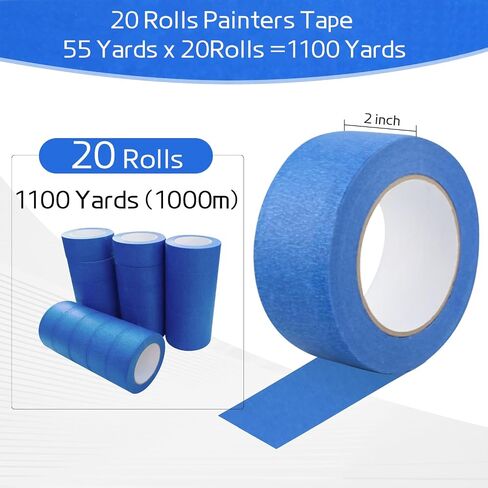 10 Rolls Painters Tape 2 Inch Wide Bulk, Blue Tape, Masking Tape, 2 inch x 55 Yards, Multi-Surface Adhesive Painters Tape for Wall Painting, DIY Crafts & Arts (Blue, Painters Tape 2 inch x 10 Rolls) in Saudi Arabia