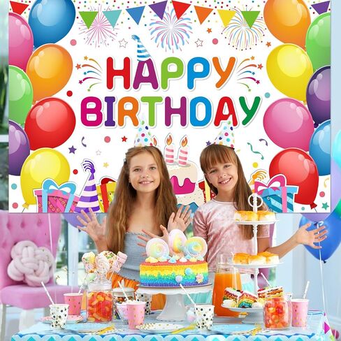 Happy Birthday Banner - Birthday Decorations for Kids Colorful Birthday Party Banners Welcome Happy Birthday Background Sign for Birthday Theme Party Decorations Indoor Outdoor in Saudi Arabia