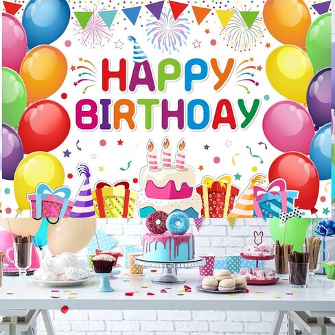 Happy Birthday Banner - Birthday Decorations for Kids Colorful Birthday Party Banners Welcome Happy Birthday Background Sign for Birthday Theme Party Decorations Indoor Outdoor in Saudi Arabia