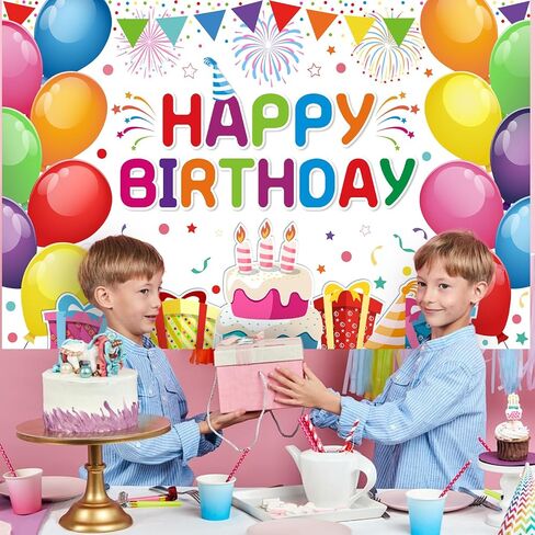 Happy Birthday Banner - Birthday Decorations for Kids Colorful Birthday Party Banners Welcome Happy Birthday Background Sign for Birthday Theme Party Decorations Indoor Outdoor in Saudi Arabia
