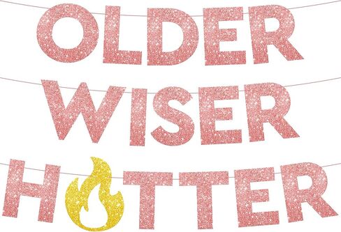 KatchOn Older Wiser Hotter Glitter Black Banner - 10 Feet, Reusable, Adult Birthday Decorations in Saudi Arabia