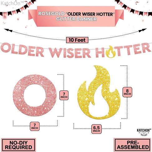 KatchOn Older Wiser Hotter Glitter Black Banner - 10 Feet, Reusable, Adult Birthday Decorations in Saudi Arabia