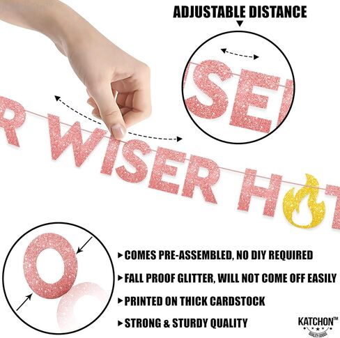 KatchOn Older Wiser Hotter Glitter Black Banner - 10 Feet, Reusable, Adult Birthday Decorations in Saudi Arabia
