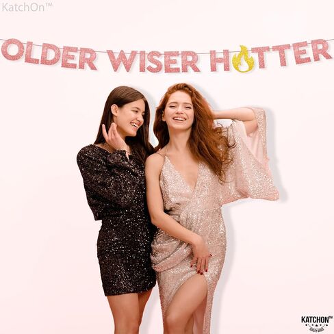 KatchOn Older Wiser Hotter Glitter Black Banner - 10 Feet, Reusable, Adult Birthday Decorations in Saudi Arabia