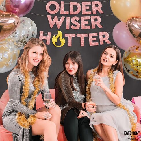 KatchOn Older Wiser Hotter Glitter Black Banner - 10 Feet, Reusable, Adult Birthday Decorations in Saudi Arabia