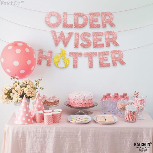 KatchOn Older Wiser Hotter Glitter Black Banner - 10 Feet, Reusable, Adult Birthday Decorations in Saudi Arabia