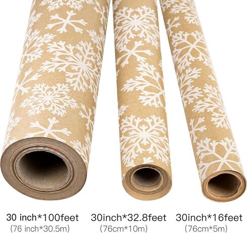 ورقة تغليف عيد الميلاد Ruspepa ، ورقة Jumbo Roll Kraft - تصميم ندفة الثلج الأبيض لالتفاف هدية العطلات - 30 بوصة × 100 قدم in Saudi Arabia