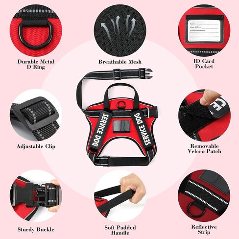 voopet Dog Harness Small Sized + ID Card Pocket + 7 Patches, No Pull Adjustable Pet Dog Vest 3M Reflective Breathable Dog Harness with Soft Padded Handle for Training, Walking, Easy Control in Kuwait