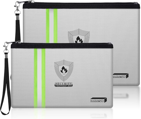 Fireproof Document Bag (13.3"x 9.4") with Reflective Strip, NAIBAOSD Fireproof Money Bag(10.8"x 6.8") with Metal Zipper & Strap Fireproof Bag for Documents, Cash,Passport, Valuables in Saudi Arabia