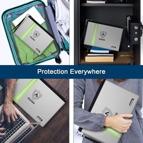 Fireproof Document Bag (13.3"x 9.4") with Reflective Strip, NAIBAOSD Fireproof Money Bag(10.8"x 6.8") with Metal Zipper & Strap Fireproof Bag for Documents, Cash,Passport, Valuables in Saudi Arabia