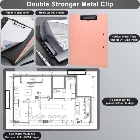 1 PCS A4 Clipboards Foldable,Folding Clipboard,360°Cover Folder Clipboard,Plastic Clipboards with Double Low Profile Clip,A4 Size File Folder Storag Clip Board for A3 A4 Paper Clip Boards-Black in Kuwait