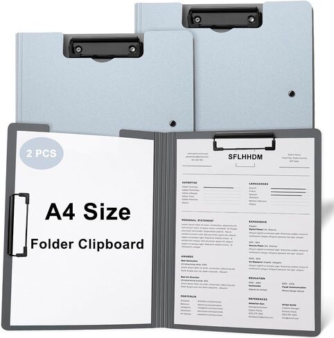 1 PCS A4 Clipboards Foldable,Folding Clipboard,360°Cover Folder Clipboard,Plastic Clipboards with Double Low Profile Clip,A4 Size File Folder Storag Clip Board for A3 A4 Paper Clip Boards-Black in Kuwait
