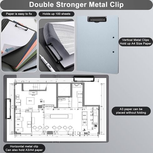 1 PCS A4 Clipboards Foldable,Folding Clipboard,360°Cover Folder Clipboard,Plastic Clipboards with Double Low Profile Clip,A4 Size File Folder Storag Clip Board for A3 A4 Paper Clip Boards-Black in Kuwait