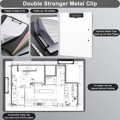 1 PCS A4 Clipboards Foldable,Folding Clipboard,360°Cover Folder Clipboard,Plastic Clipboards with Double Low Profile Clip,A4 Size File Folder Storag Clip Board for A3 A4 Paper Clip Boards-Black in Kuwait