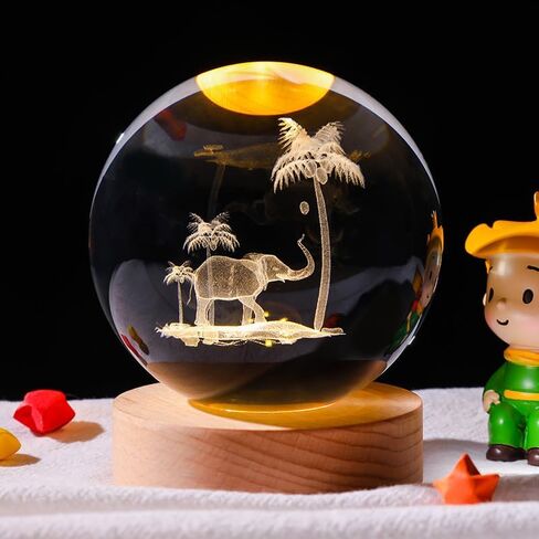 3D Crystal Ball Light ، 80 مم حيوانات زجاجية زجاجية زجاجية مع قاعدة خشبية ، هدايا الزخارف للرجال ، النساء ، الأطفال ، الأولاد ، الفتيات ، المراهقين (الدلفين) in Kuwait